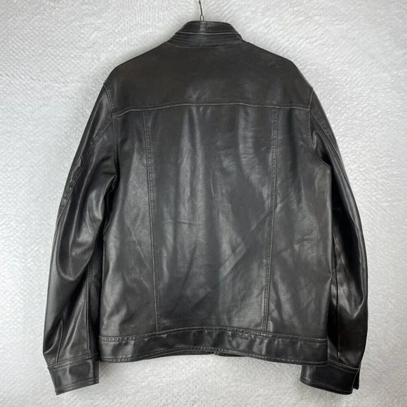 Racer Jacket Men's Medium Faux‎ Leather Pleather Dark Brown Biker Motorcycle - Picture 5 of 7